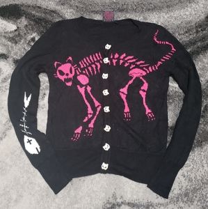 Too Fast Tattoo Skeleton Cat Cardigan